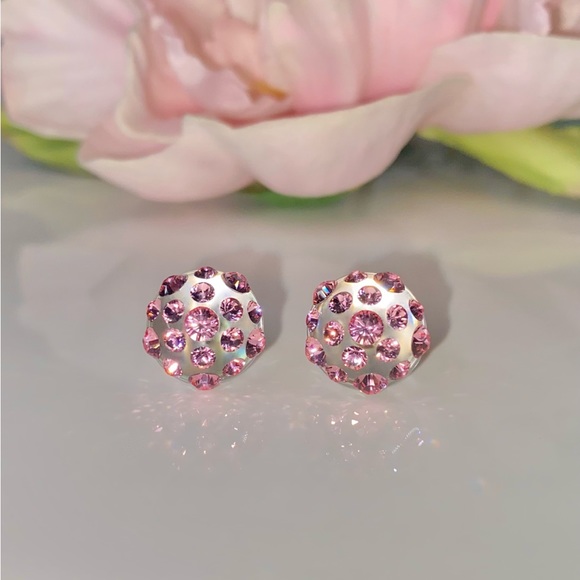 Acrylic stud earrings for women, Transparent lucite, pink crystal stones, new - Picture 8 of 11